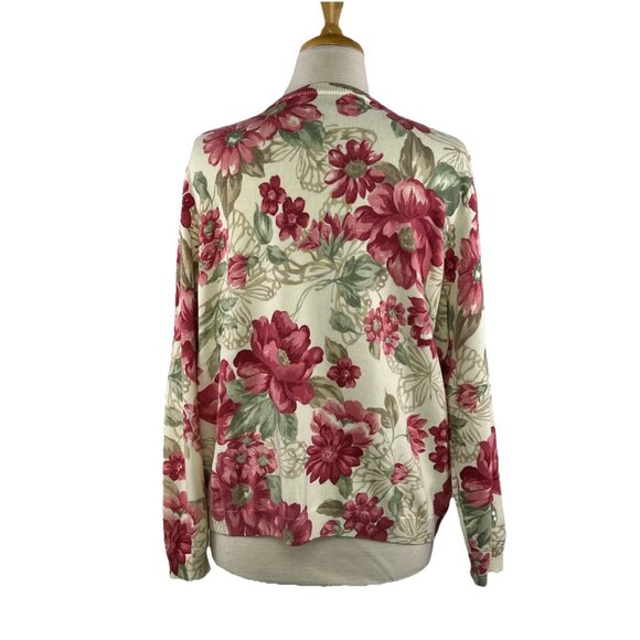 Alfred Dunner Sz L Sweater Womens Long Sleeve Knit Beaded Sequins Pink Flowers - Picture 5 of 9